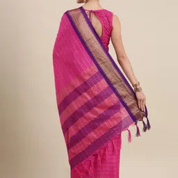 LeeliPeeri Designer Checked Zari Saree With Unstitched Blouse Piece image 5
