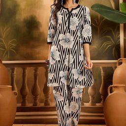 Sangria Striped & Floral Printed Cotton Tunic & Trousers Co-Ords-image-108