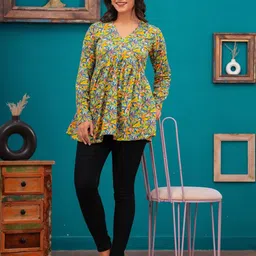 LABEL ADRIJA Floral Print Empire Peplum Cotton Top-picture-11