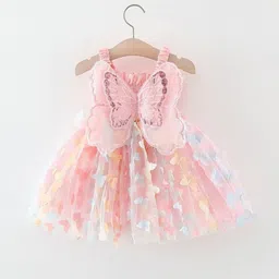House Of Kids Girls Butterfly Net Dress with 3D Applique & Multicolor Butterfly Detailing-image-9