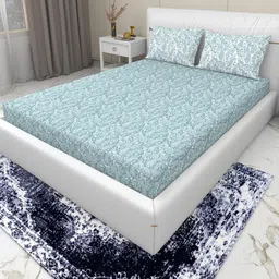 HIDECOR Blue 210 TC King Bedsheet with 2 Pillow Covers-picture-48