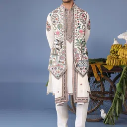 KALPRAAG Men Floral Embroidered Regular Sequinned Kurta with Trousers & With Dupatta-picture-55