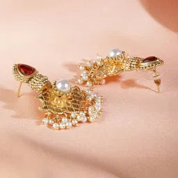 Rubans 22K Gold Plated Classic Ruby & Pearl Studded Chandbalis image 4