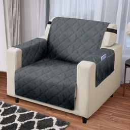 Cortina Grey 4 Pieces Self Design Single Seater Velvet Reversible Sofa Cover With Arms-28
