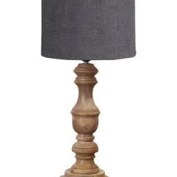 Devansh Grey & Brown Wooden Cylindrical Shaped Table Lamp image 2