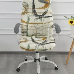 HOKIPO Beige & Grey Abstract Printed Stretchable Office Chair Cover-8