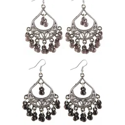 Creative Frogs Women Silver Oxidize Dark Red Drop Earrings-48