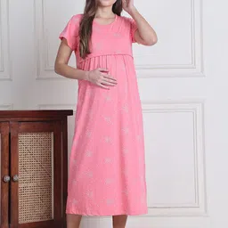 Secret Wish Women Pure Cotton Printed Hosiery Maternity Nighty-image-50