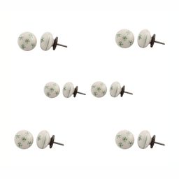 Indianshelf 6Pcs White & Green Textured Ceramic Knobs-42