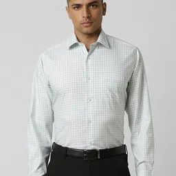 Van Heusen Men Spread Collar Micro Checked Cotton Formal Shirt-image-86