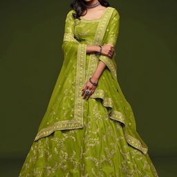 ETHNIC PLUS Embellished Semi-Stitched Lehenga With Unstitched Blouse & Dupatta-image-99