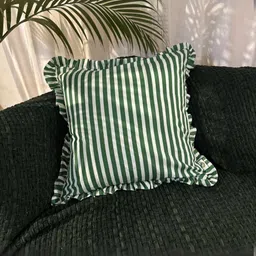 LUSHLYF Palm Parade Ruffle Green & Olive Striped Cotton Square Cushion Cover-picture-15