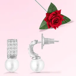 Peora Silver Plated CZ Studded Contemporary Drop Earrings-40