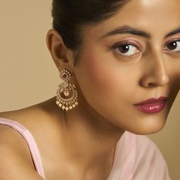 Kushal's Fashion Jewellery Gold-Plated Cubic Zirconia Classic Chandbali Earrings-image-76