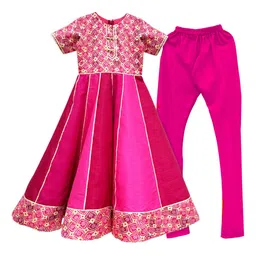 Alyaansh Couture Girls Bandhani Printed Regular Pure Cotton Anarkali Kurta with Trousers-picture-26