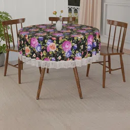 Myntra Elegant Homes Black Floral Waterproof Round 4-Seater Table Cover-image-35