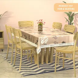 Kuber Industries Brown & White 2 Pieces Floral Waterproof Plastic 6-Seater Table Cover-48