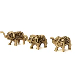 The Spiritual Living Gold-Toned 3 Pieces Elephant Brass Figurine Showpieces-47