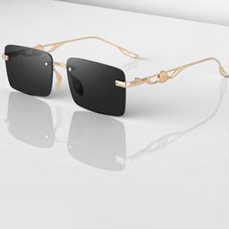 DressBerry Unisex Black Lens & Gold-Toned Rectangle Sunglasses with Resort gold black-Gold-picture-24