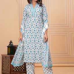 Chandbaali Women Printed Pure Cotton Kurta with Trousers & Dupatta-28