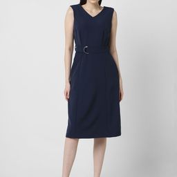 Van Heusen Woman Solid Knee Length Formal Sheath Dress-image-25