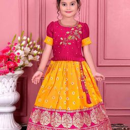 Lagorii Girls Embroidered Beads and Stones Silk Ready to Wear Lehenga & Blouse-picture-9
