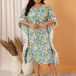 MOOBA Women Floral Print Kimono Sleeve Fit & Flare Dress Plus Size-image-61