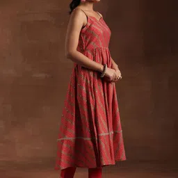 Libas Bandhani Printed Pleated Thread Work Anarkali Kurta With Trouser & Dupatta image 5