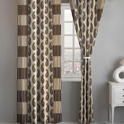 Lunar Days Brown Set of 2 Floral Room Darkening Long Door Curtain-11