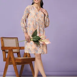 BAESD Floral Print Bishop Sleeve Chiffon A-Line Dress-12