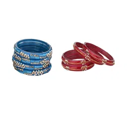 1ST TIME Set Of 8 Blue Alloy Artificial Stones & Beads Bangles-picture-41