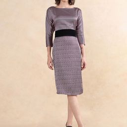 RAREISM Geometric Printed Boat Neck Midi Sheath Dress-image-35