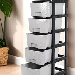 SUMOWARE INDUSTRIES Black & Grey Textured 5 Tier Multipurpose Modular Drawer-12