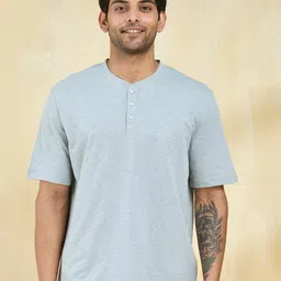 Fabindia Men Solid Henley Neck Cotton T-shirt-picture-3