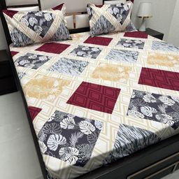 Pure Decor Amulya Grey & Yellow Ethnic Motifs 250 TC Queen Bedsheet With 2 Pillow Covers-image-5