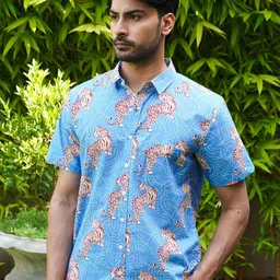 Mast & Harbour Animal Printed Short Sleeves Spread Collar Cotton Shirt-picture-7