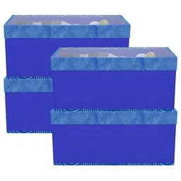 Kuber Industries Blue & White 4 Pieces Printed Drawer Organisers With Transparent Lid-45