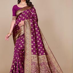 VS MALL Ethnic Motifs woven Jacquard Silk Saree-image-34