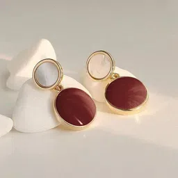 BEYTER Sterling Silver Korean Artificial Stones Studded Circular Shaped Drop Earrings-image-33
