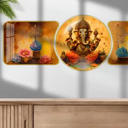 Aura Yellow & Gold-Toned 1 Piece Wood Religious Wall Paintings-image-78
