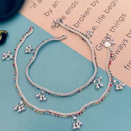 Sangria Set Of 2 Silver-Plated Beaded Anklets-9
