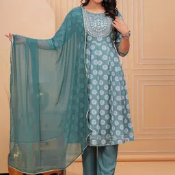 SHALIG Women Ethnic Motifs Printed Anarkali Kurta with Trousers & Dupatta-picture-12