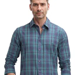 RARE RABBIT Men Comfort Spread Collar Tartan Checked Cotton Casual Shirt-image-97