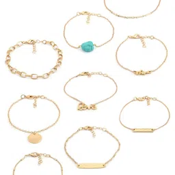 AMI Set Of 9 Gold-Plated Artificial Stones Studded Wraparound Bracelets-7