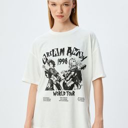Koton Women Typography Printed Extended Sleeves Cut Outs T-shirt-image-99