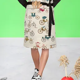 ArtzFolio Off White & Brown Printed Waist to Knee Apron-10