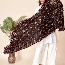 EBADAT Printed Camel Brown Cotton Dupatta image 4