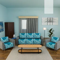 RUBOXA Blue & White 10 Pieces Printed Velvet Sofa Covers-image-58