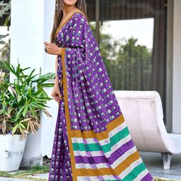 PEENGAX Abstract Pure Cotton Bagru Block Print Saree image 4