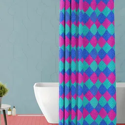 ArtzFolio Pink & Blue Geometric Printed Waterproof Shower Curtain-image-98
